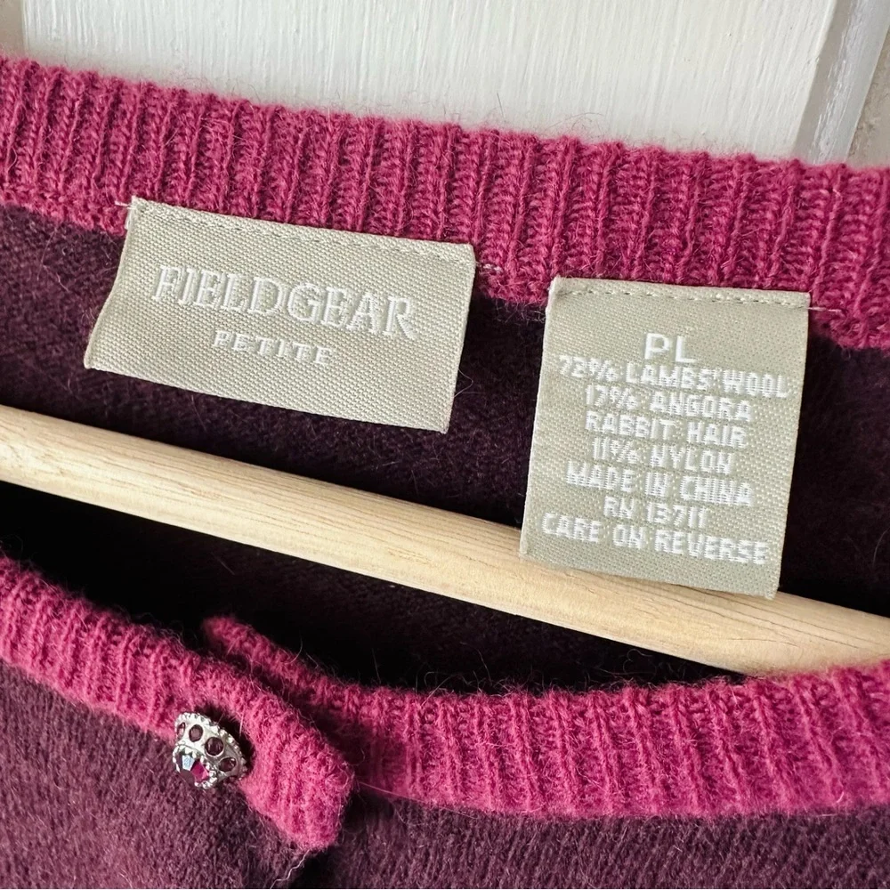Fieldgear Rose Floral Intarsia Wool Angora Cardigan Sweater Cottagecore Size LP